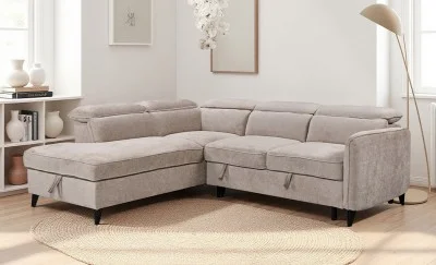 Colțar Extensibil Harmony KF7905 cu Ladă Depozitare, Șezlong Stânga, Gri Deschis