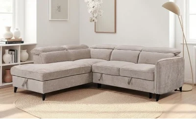 Colțar Extensibil Harmony KF7905 cu Ladă Depozitare, Șezlong Stânga, Gri Deschis