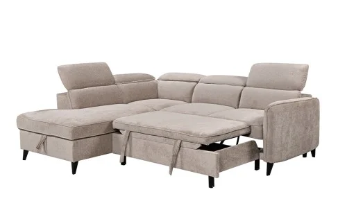 Colțar Extensibil Harmony KF7905 cu Ladă Depozitare, Șezlong Stânga, Gri Deschis