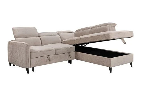 Colțar Extensibil Harmony KF7905 cu Ladă Depozitare, Șezlong Dreapta, Gri Deschis