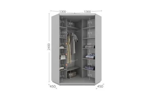Dulap Personalizat de Colt Oglinda/Alb, 130 x 130
