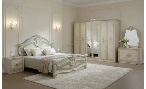 Dormitor Clasic Amalfi Beige cu Saltea, Somieră și Dulap 6 Uși Incluse
