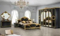 Dormitor Clasic Barocco Nero cu Dulap 6 Uși
