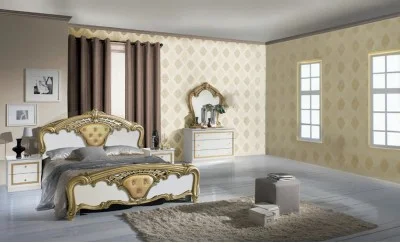 Dormitor Clasic Eva Bianco Gold cu Dulap 4 Uși