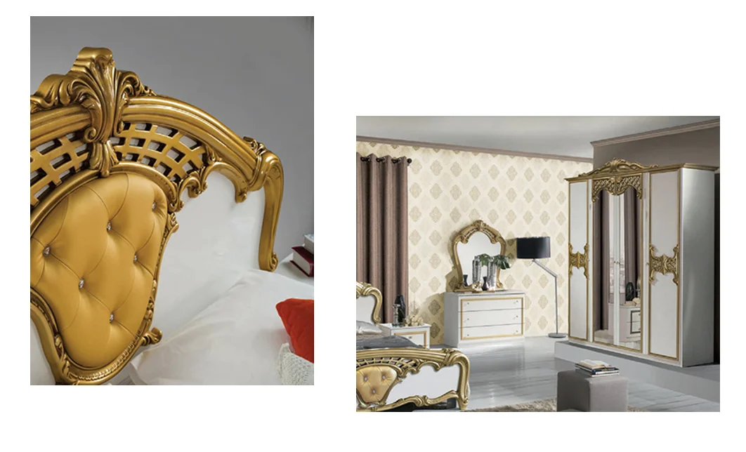 Dormitor Clasic Eva Bianco Gold cu Dulap 4 Uși 2