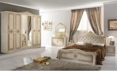 Dormitor Clasic Luisa Beige cu Dulap 6 Uși