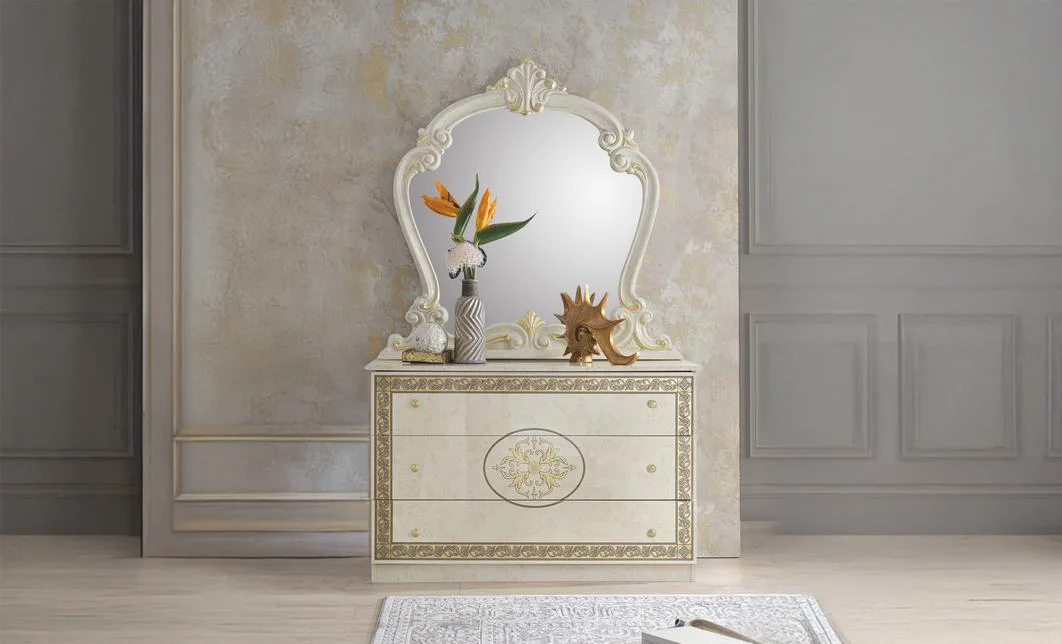 Dormitor Clasic Paloma Bianco Gold cu Dulap 6 Uși 6