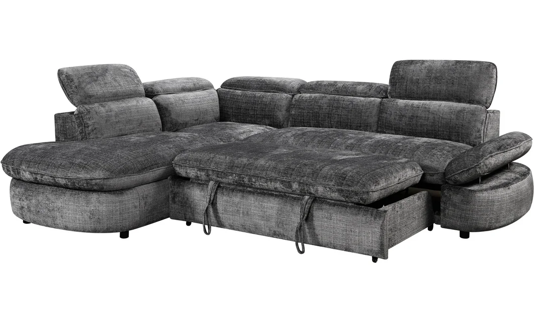 Colțar Extensibil Cremona KF7933 cu Ladă Depozitare, Șezlong Stânga, Gri 7