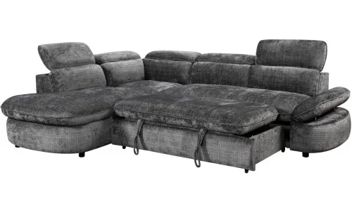 Colțar Extensibil Cremona KF7933 cu Ladă Depozitare, Șezlong Stânga, Gri