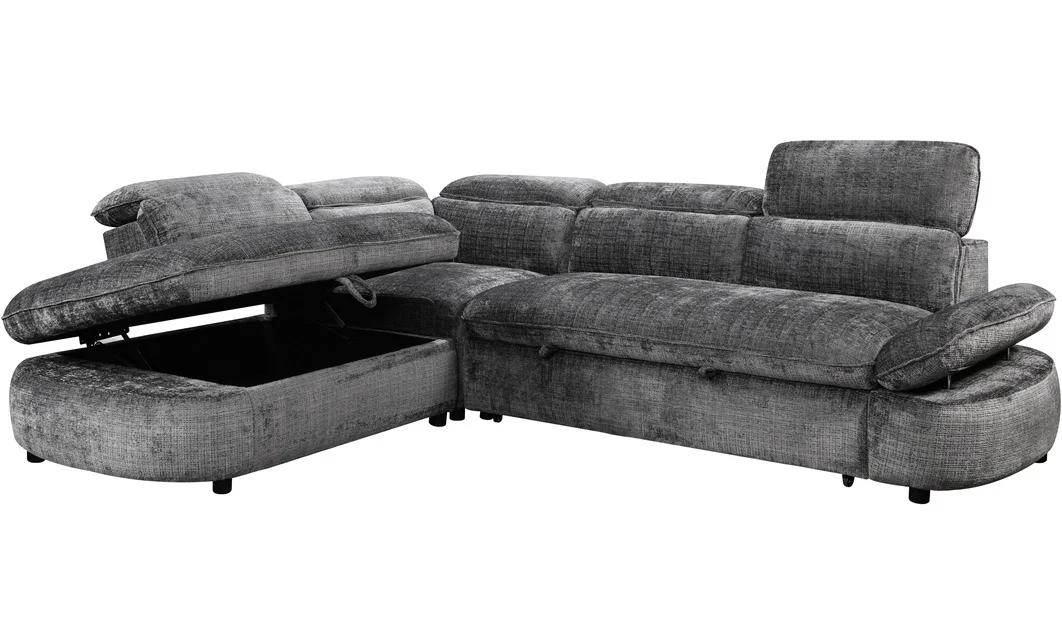 Colțar Extensibil Cremona KF7933 cu Ladă Depozitare, Șezlong Stânga, Gri 3
