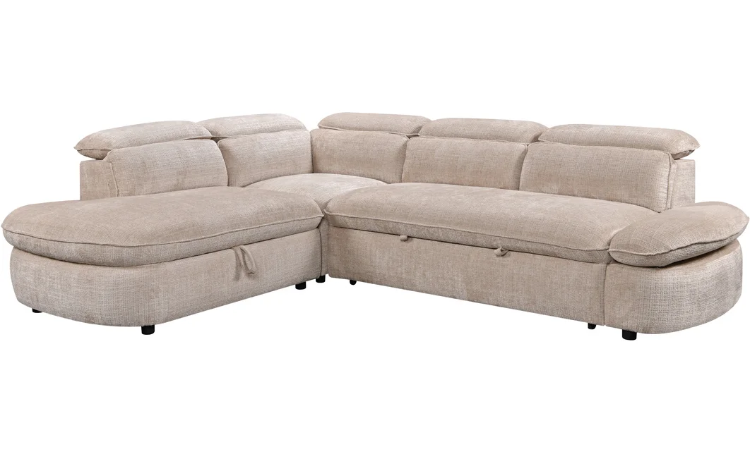 Colțar Extensibil Cremona KF7933 cu Ladă Depozitare, Șezlong Stânga, Bej 4