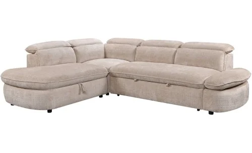 Colțar Extensibil Cremona KF7933 cu Ladă Depozitare, Șezlong Stânga, Bej