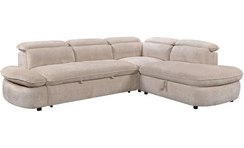 Colțar Extensibil Cremona KF7933 cu Ladă Depozitare, Șezlong Dreapta, Bej
