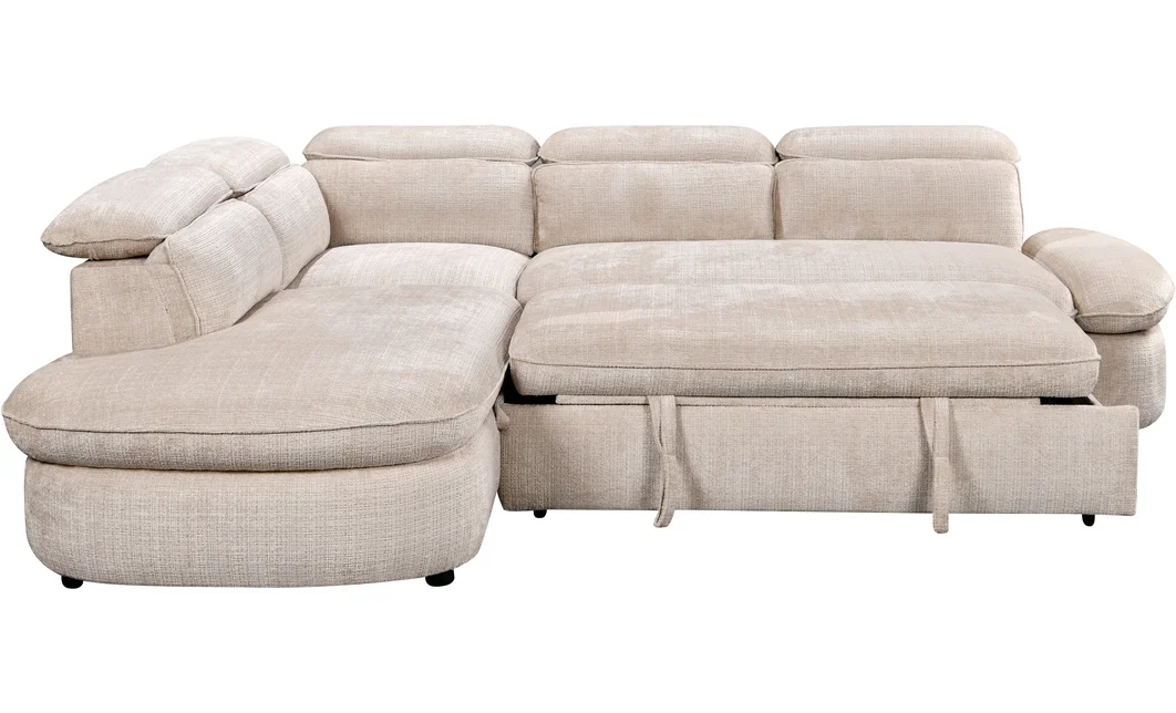 Colțar Extensibil Cremona KF7933 cu Ladă Depozitare, Șezlong Stânga, Bej 5