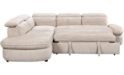 Colțar Extensibil Cremona KF7933 cu Ladă Depozitare, Șezlong Stânga, Bej