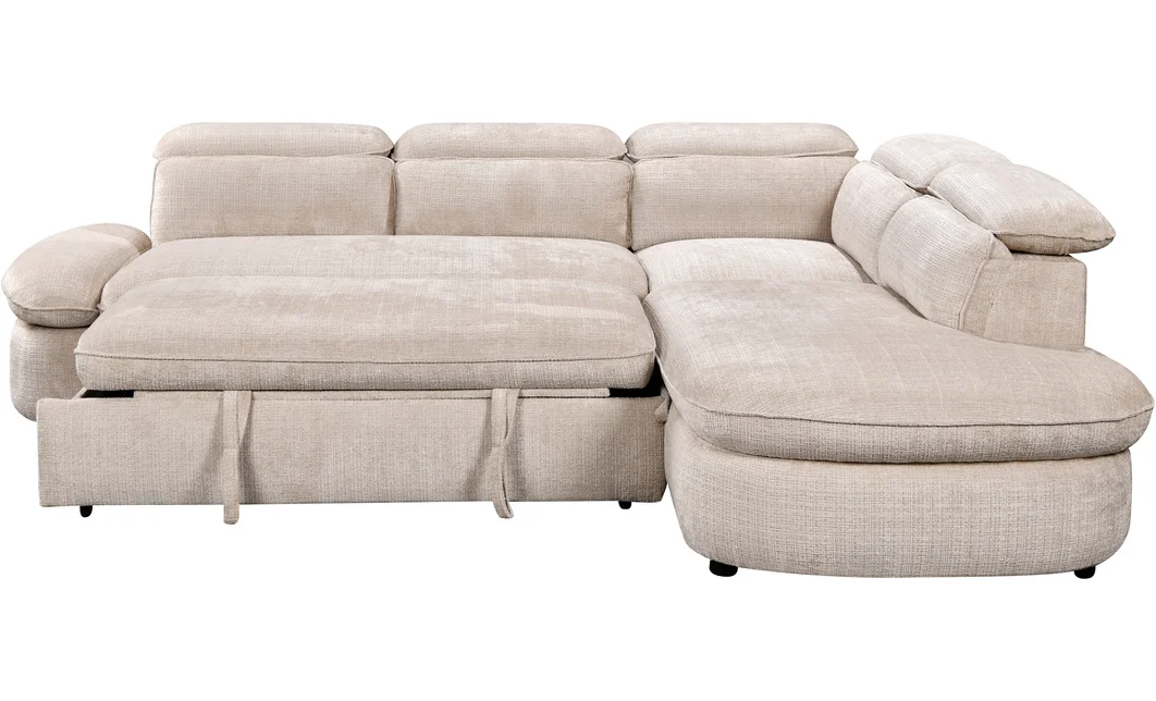 Colțar Extensibil Cremona KF7933 cu Ladă Depozitare, Șezlong Dreapta, Bej 5