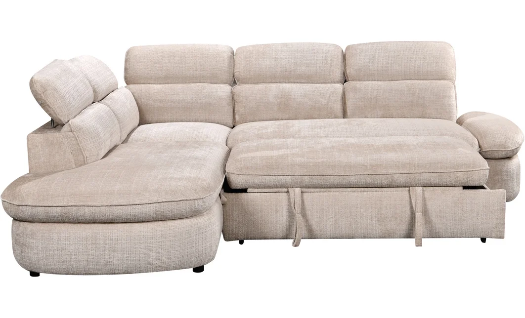 Colțar Extensibil Cremona KF7933 cu Ladă Depozitare, Șezlong Stânga, Bej 6