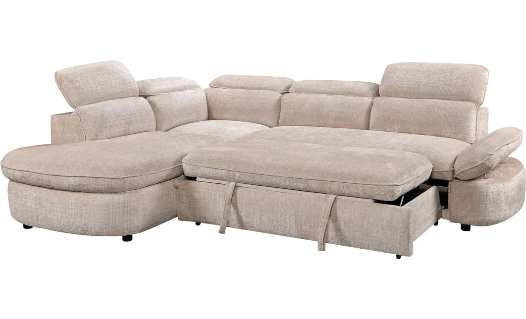 Colțar Extensibil Cremona KF7933 cu Ladă Depozitare, Șezlong Stânga, Bej 7
