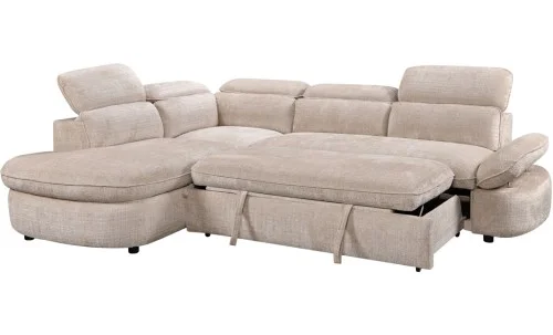 Colțar Extensibil Cremona KF7933 cu Ladă Depozitare, Șezlong Stânga, Bej