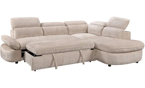 Colțar Extensibil Cremona KF7933 cu Ladă Depozitare, Șezlong Dreapta, Bej