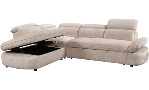 Colțar Extensibil Cremona KF7933 cu Ladă Depozitare, Șezlong Stânga, Bej