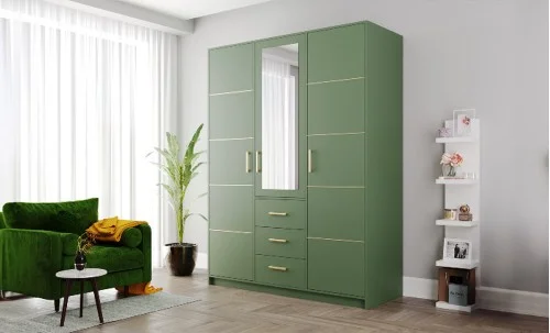 Dulap Bali 2 D3 Verde cu Oglindă și 3 Uși
