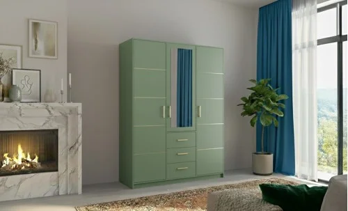 Dulap Bali 2 D3 Verde cu Oglindă și 3 Uși