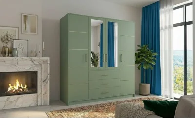 Dulap Bali 2 D4 Verde cu Oglindă și 4 Uși