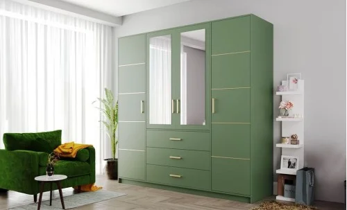 Dulap Bali 2 D4 Verde cu Oglindă și 4 Uși