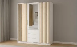 Dulap Bali Lux 3 Usi D3 Alb cu Riflaj si Oglinda