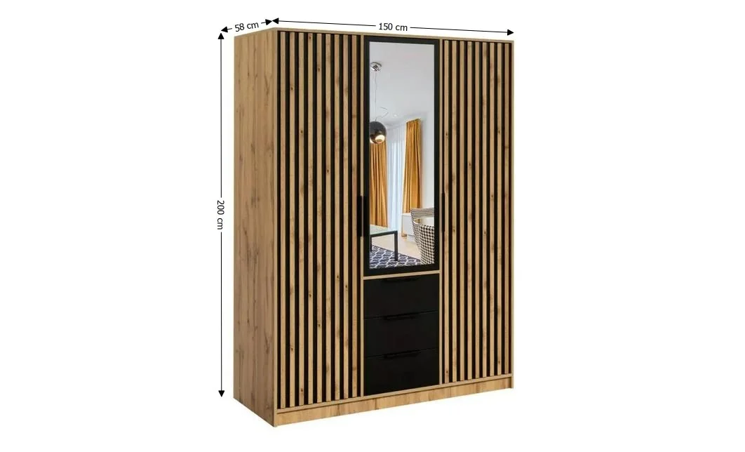 Dulap Bali Lux 3 Usi D3 cu Riflaj si Oglinda 1
