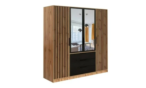 Dulap Bali Lux 4 Usi D4 Alb cu Riflaj si Oglinda