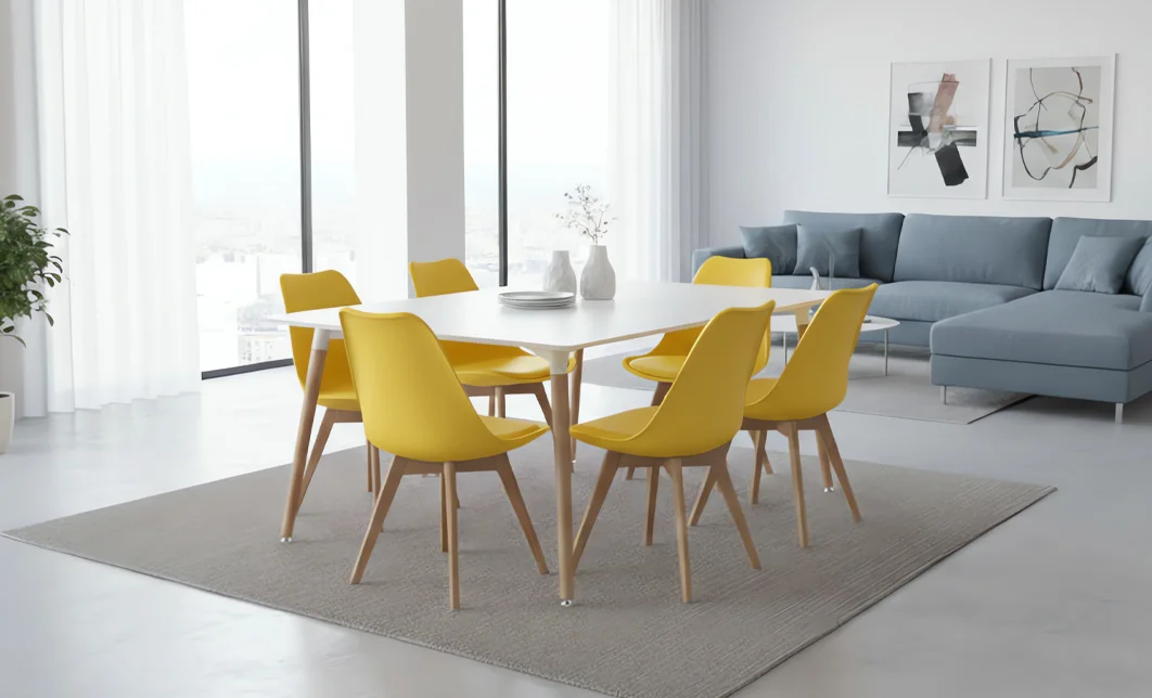 Set Masă Living SL673 Albă cu 6 Scaune de Living J900 Galbene 6