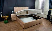 Pat Tapitat Klaus 1, bej închis/somiera rabatabilă, 160x200