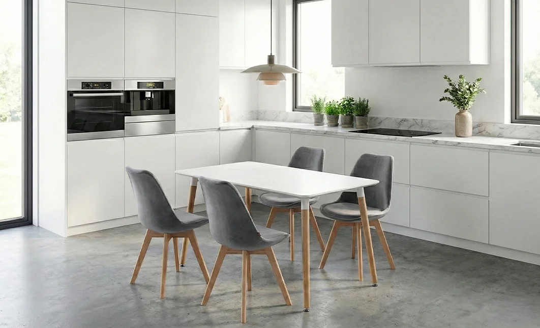 Set Masă Living SL673 Albă cu 4 Scaune J901 Gri