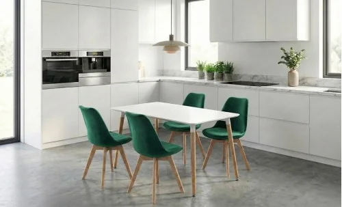 Set Masă Living SL673 Albă cu 4 Scaune J901 Verzi