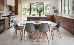 Set Masă Living SL673 Albă cu 6 Scaune de Living J900 Gri