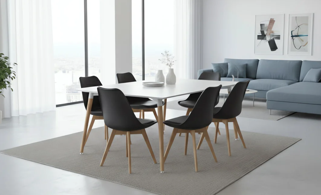 Set Masă Living SL673 Albă cu 6 Scaune de Living J900 Negre 7