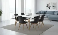 Set Masă Living SL673 Albă cu 6 Scaune de Living J900 Negre 7