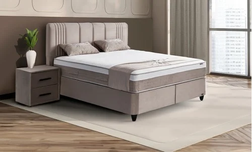 Set Pat Tapitat cu Saltea Belicia Bej, 160 x 200