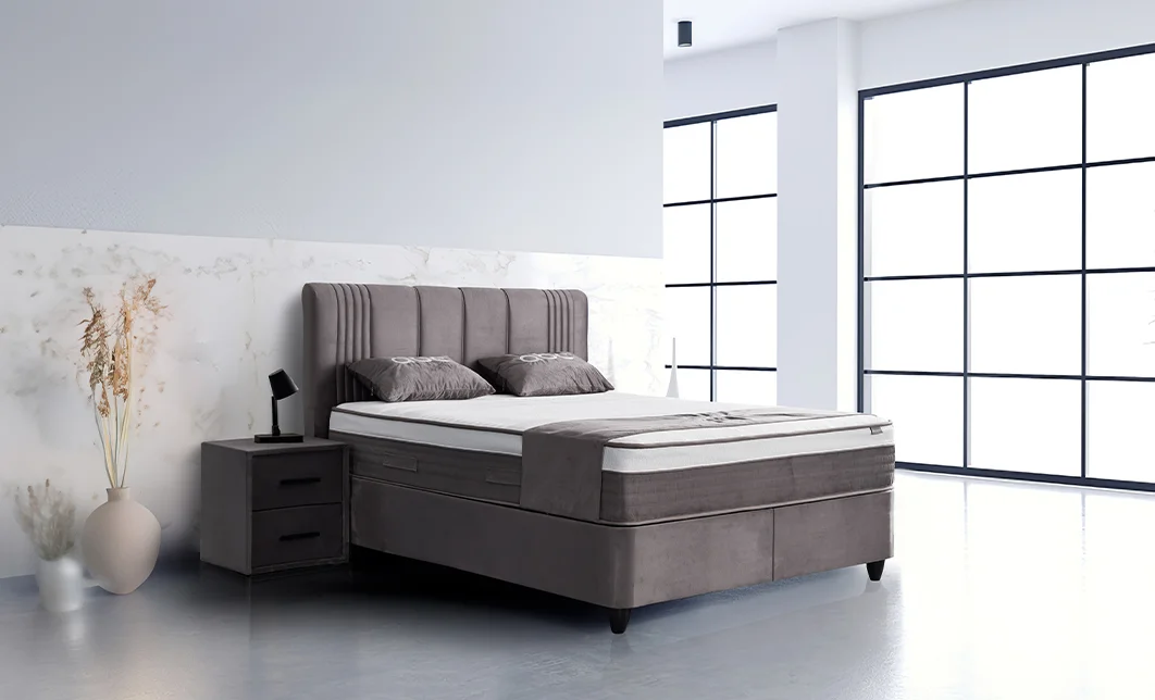 Set Pat Tapitat cu Saltea Belicia Gri, 160 x 200  6
