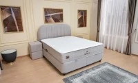 Set Pat Tapitat cu Saltea si Somiera Split Gri Deschis, 160x200 3