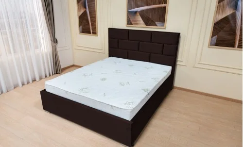 Set Pat Tapițat Mexico cu Saltea și Somieră Rabatabilă, Maro Închis 160x200