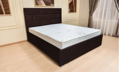 Set Pat Tapițat Mexico cu Saltea și Somieră Rabatabilă, Maro Închis 160x200