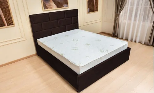 Set Pat Tapițat Mexico cu Saltea și Somieră Rabatabilă, Maro Închis 160x200