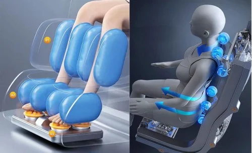 Fotoliu de Masaj A077 Bej, Masaj pe 6 Zone, Role 3D S-Curve, Stretching, Încălzire, Bluetooth