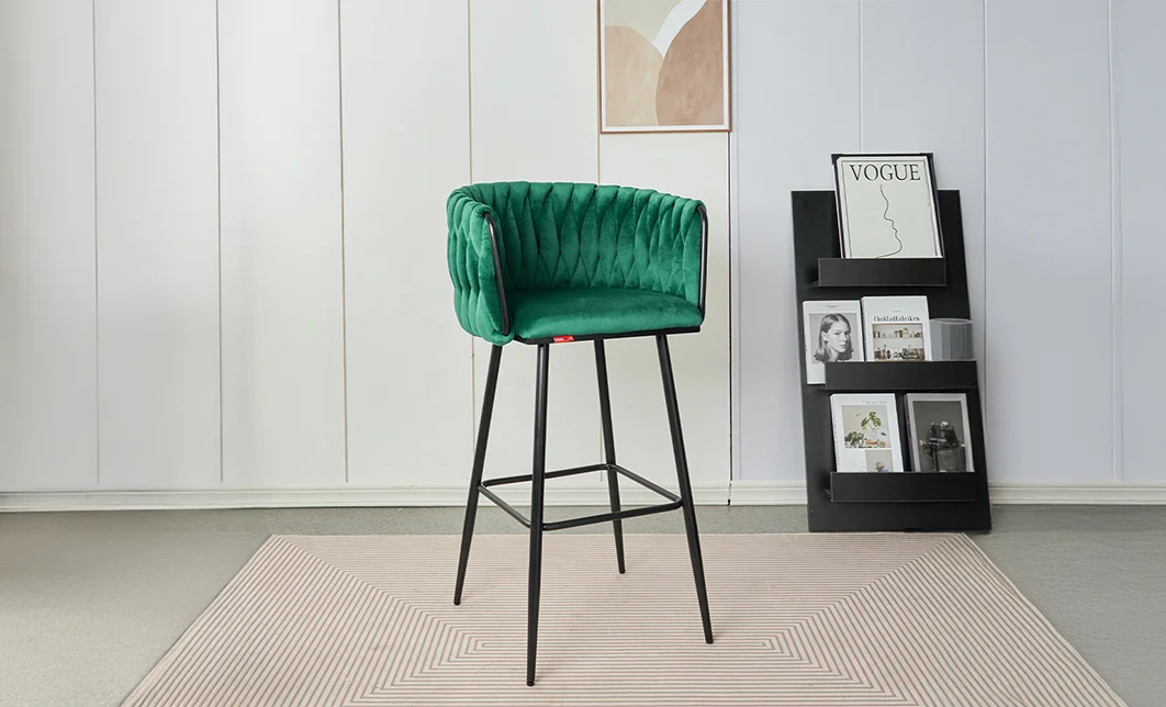 Scaun Bar KJC365 Verde cu Picioare Negre 7