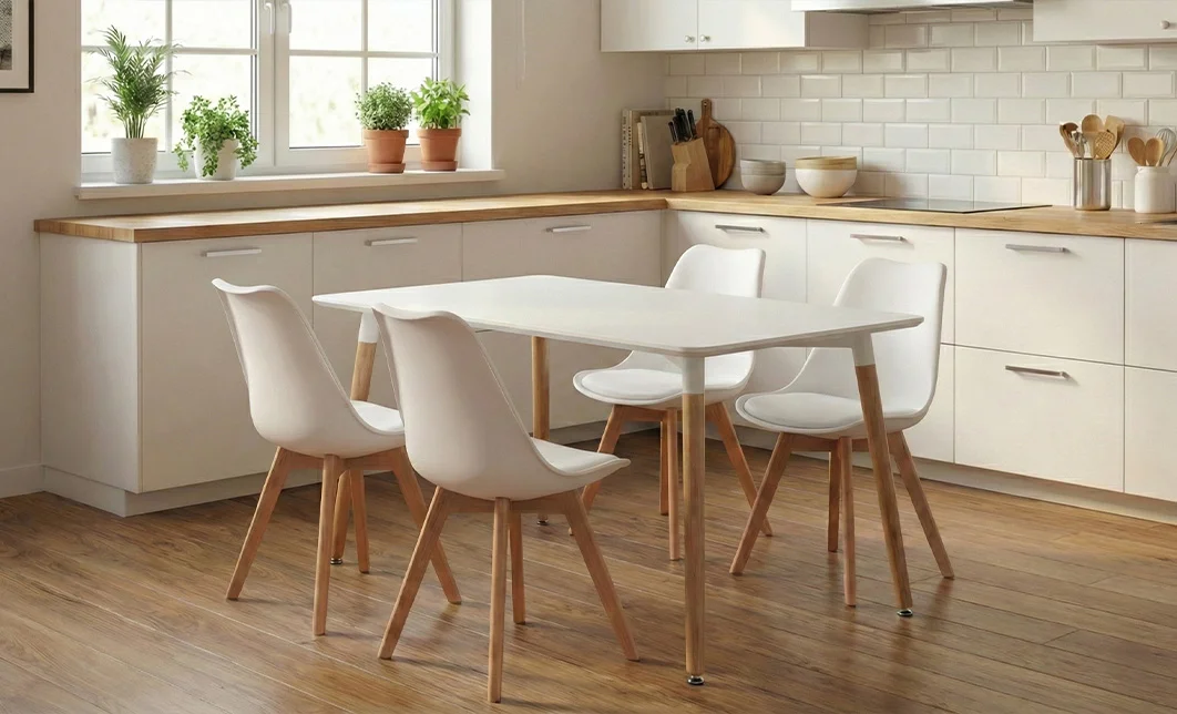 Set Masă Living SL673 Alba cu 4 Scaune J900 Albe