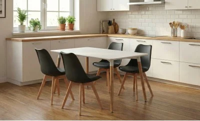 Set Masă Living SL673 Alba cu 4 Scaune J900 Negre