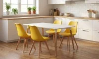 Set Masă Living SL673 Alba cu 4 Scaune J900 Galbene